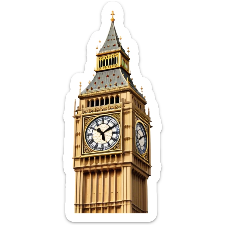 Cinematic Realistic Big Ben Landmark Emoji, showcasing the historic clock tower in exquisite detail rendered with dynamic lighting and rich textures that highlight its timeless grandeur. sticker