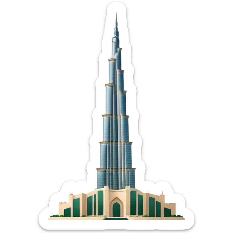 Burj Khalifa, minimalist light beige with dark green details, emoji style sticker