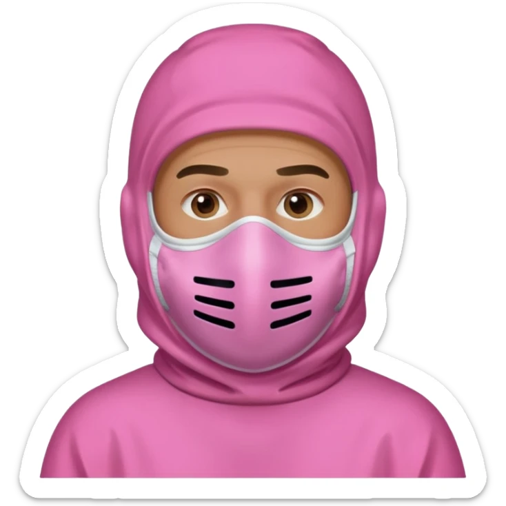 man in pink protection clothes with full-faced pink mask covered whole face sticker