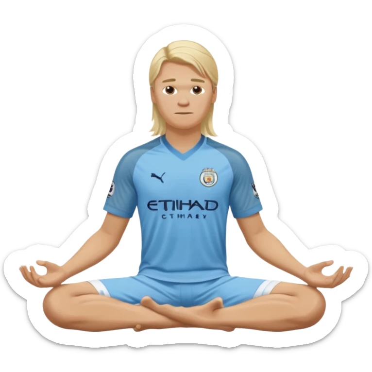 Erling Haaland long hair doing the lotus Manchester city  sticker