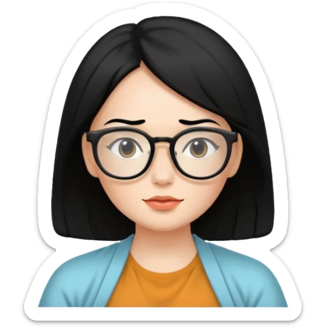 A woman with black hair and big square glasses meditating  sticker