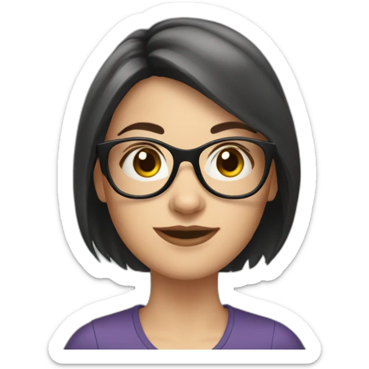 A young white woman with very dark brown smooth hair and glasses sticker