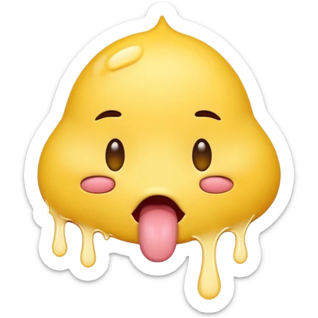 yellow emoji with its eyes closed and tongue hanging out its mouth dripping with white colored saliva sticker