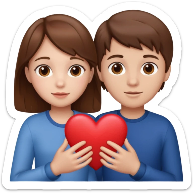 Girl and boy with brown hair holding a heart sticker