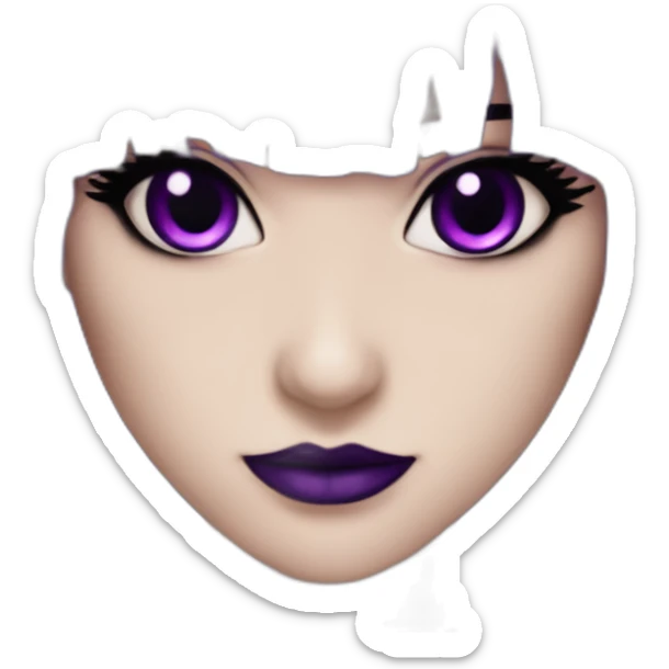 Elissabat-with-bangs-long-hair-dark-purple-and-black-vampire-goth-makeup-pinkeyes-romanticgothcloses sticker