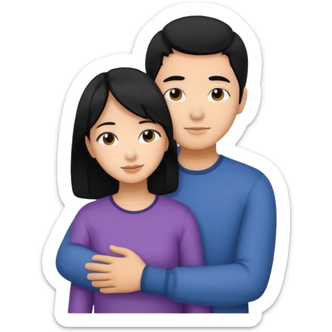 Asian Man black hair hugging girl with black hair sticker