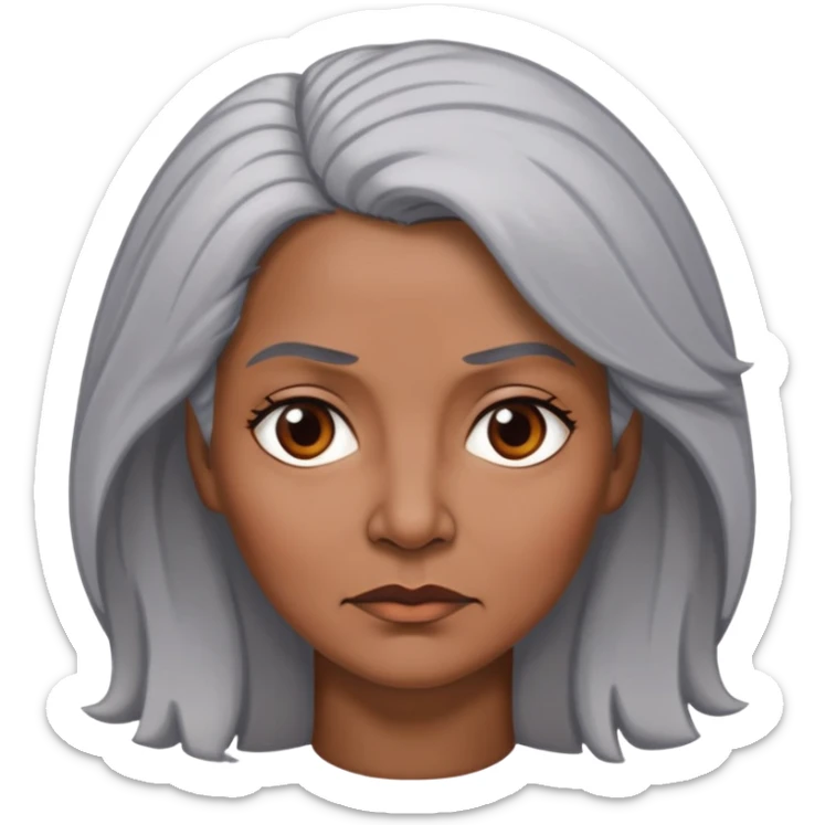 "- Nữ
- 50 tuổi
- Da nâu
- Tóc bồng bềnh, tóc bạc
- Mặt nghiêm túc
" sticker