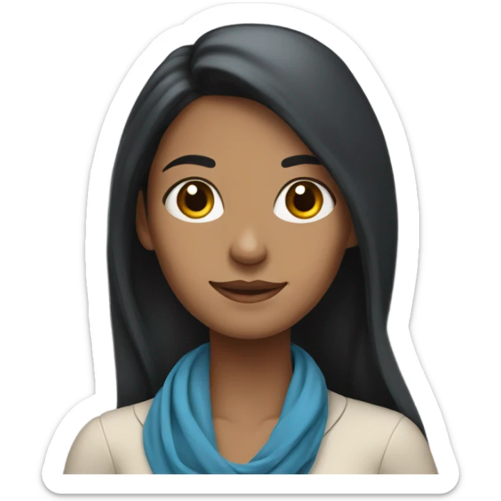 Female teacher with long black hair and a blue scarf sticker