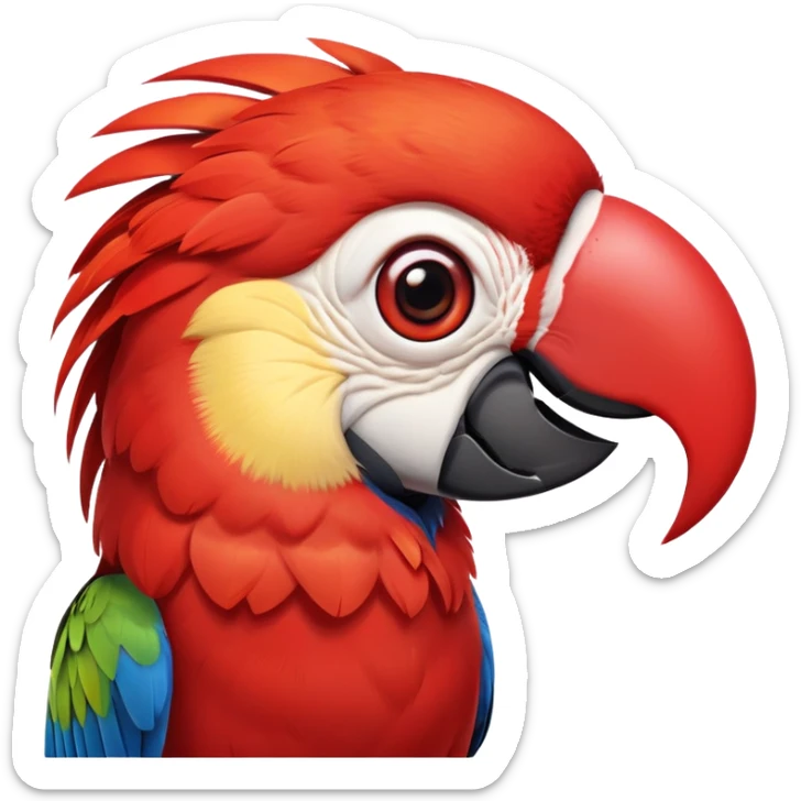 cinematic-cute-macaw-portrait-emoji,-head-tilted-playfully-and-inquisitively,-with-a-dazzling-red-plumage-and-round,-sparkling-eyes-filled-with-charm,-simplified-yet-irresistibly-adorable-features,-highly-detailed sticker
