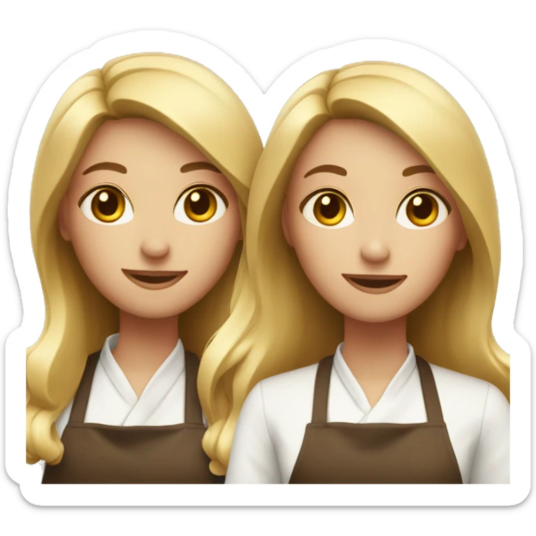 Two female cooks for a logo. The first one has long chocolate brown straight hair. The second one has long blonde wavy hair. sticker