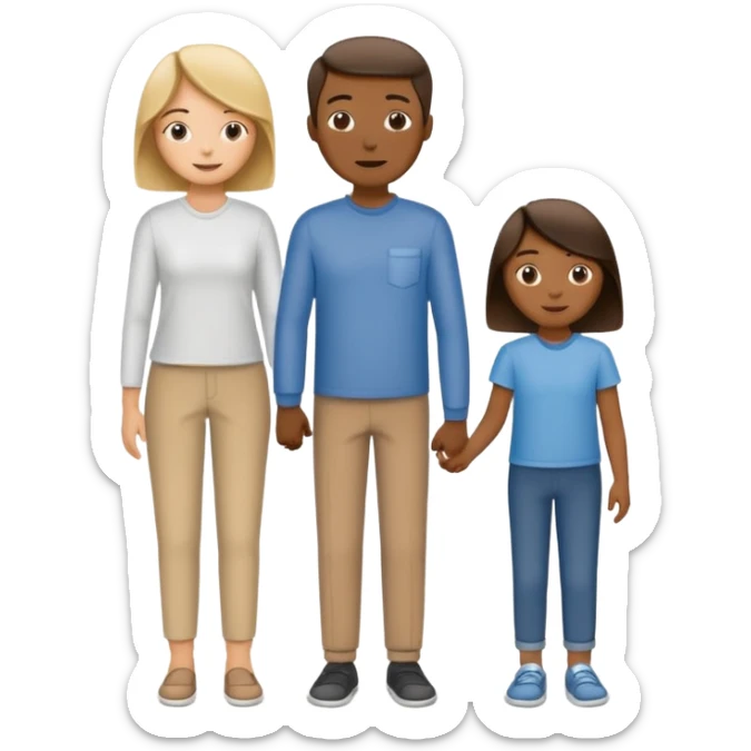 Mono line pencil-drawn stick figure mom, dad, son, and daughter created in child’s refrigerator artwork style  sticker