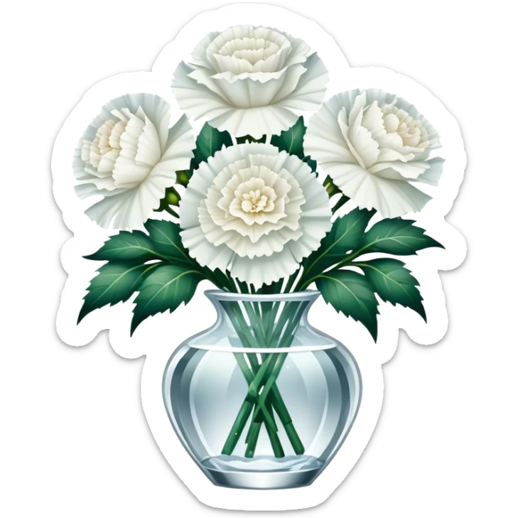 Bouquet of white Carnation flowers in crystal vase sticker