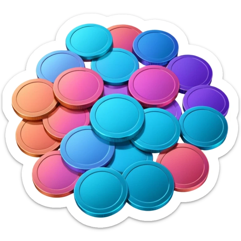 Many Coins pack 
in gradient of turquoise, blue, pink, purple, and coral
 sticker