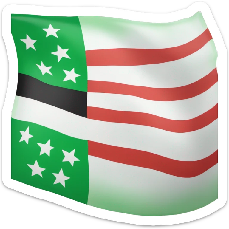 A flag with a green top, white in the middle, three red stars in the middle, and a black bottom. sticker