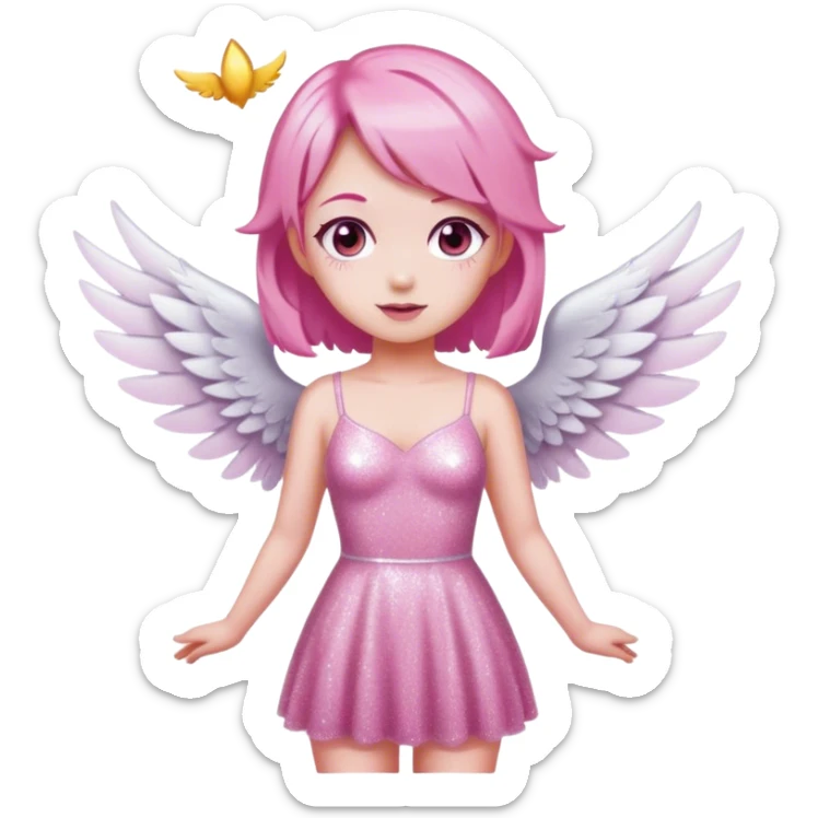 Angel-White Wings-Pink Hair-Pink Glitter Dress sticker