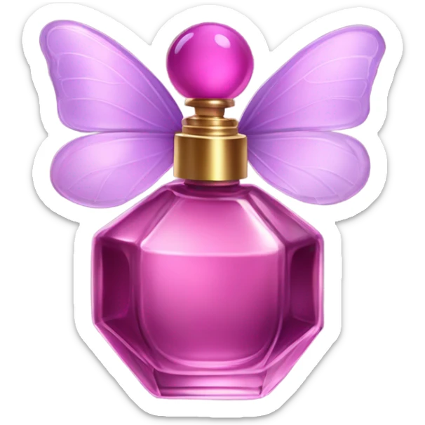 A dreamy vintage perfume bottle in dark pink, adorned with pastel violet butterfly wings. sticker