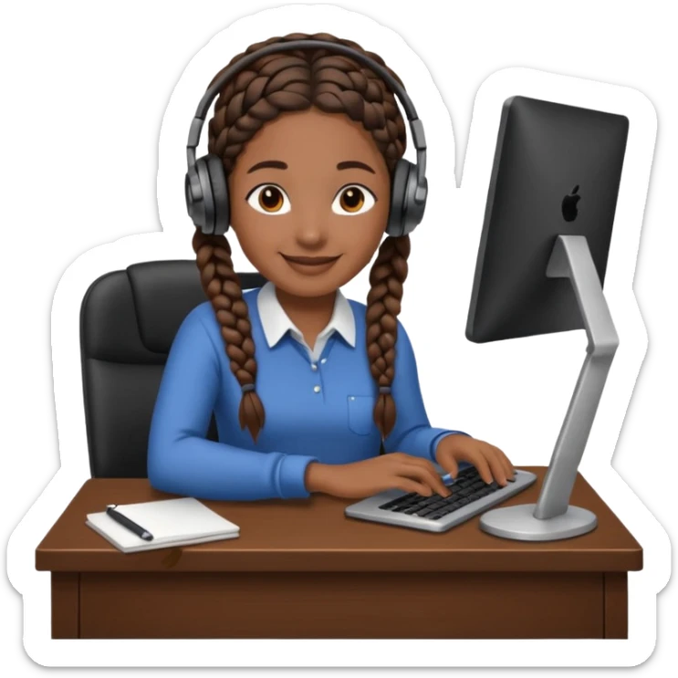 realistic dark brown skinned female with braids leaving desk with headphones on sticker