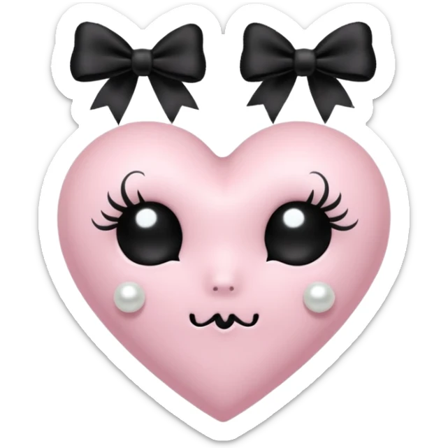 pastel goth heart with black bows and pearls, soft pink and black, cute gothic style, remove background sticker
