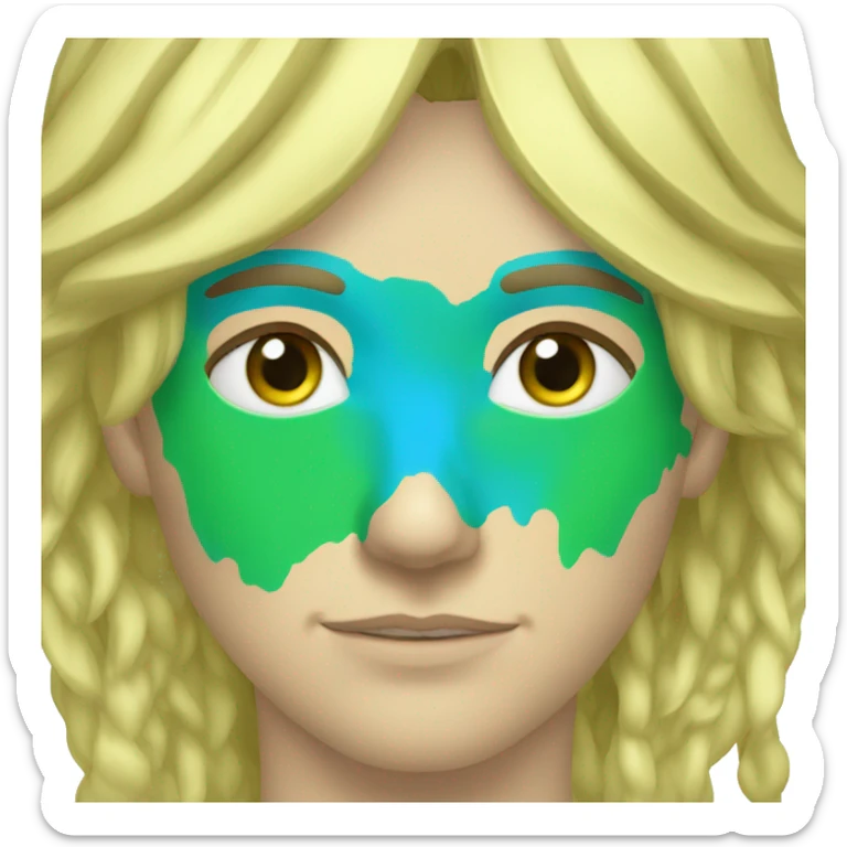 ukrainian military blonde man with a beard with green eyes with blue vicing paint on the face  sticker