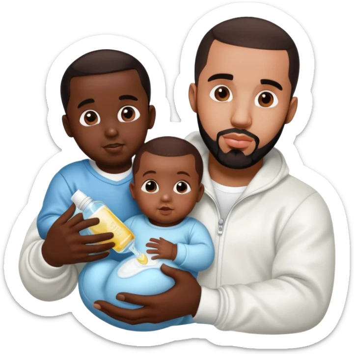 P diddy and drake holding baby oil and baby’s sticker
