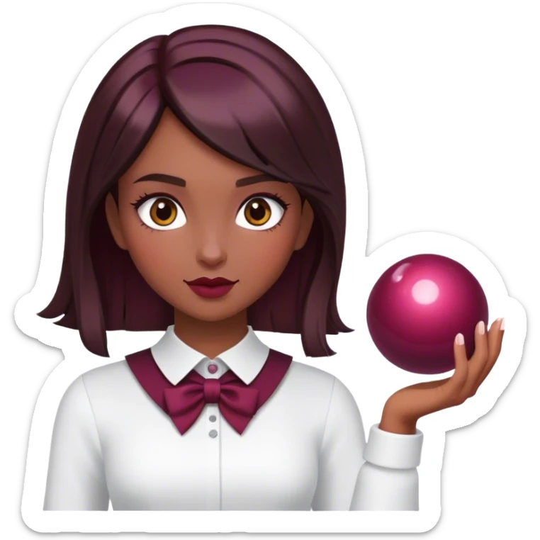 A brunette girl with a square hairstyle , with a magic ball Burgundy sticker