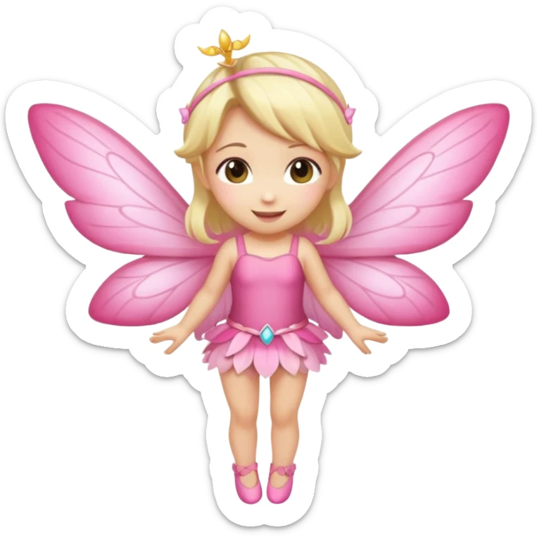 fairy with blonde hair, pink wings, happy, chibi full body sticker