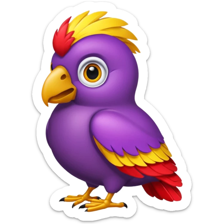 emoji de papagayo morado, rojo y amarillo (sin otros colores) sticker