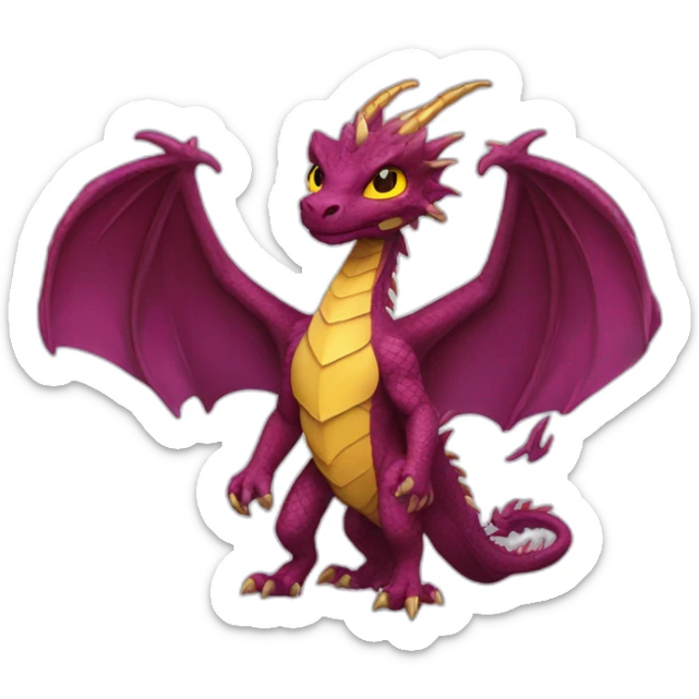 burgundy dragon with gold wings one violet eye and the other yellow sticker