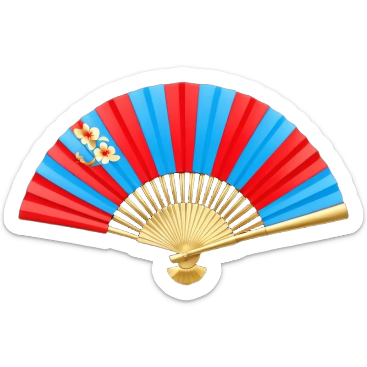 3d emoji of a japanese hand fan in glossy circuit design sticker