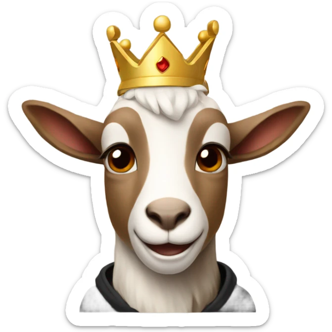 Goat wearing black hoodie and a royal crown brown eyes sticker