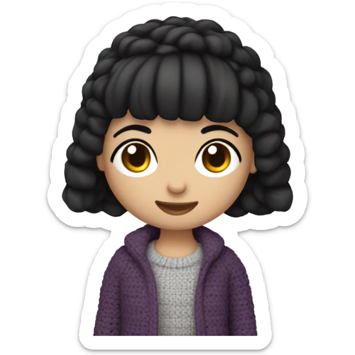 A girl with short dark hair making amigurumi  sticker