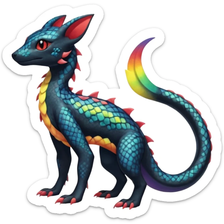 Rainbow Scaley Exotic Salandit-Aurorus-Umbreon-Fakémon-hybrid-creature (full body), 4 legs sticker