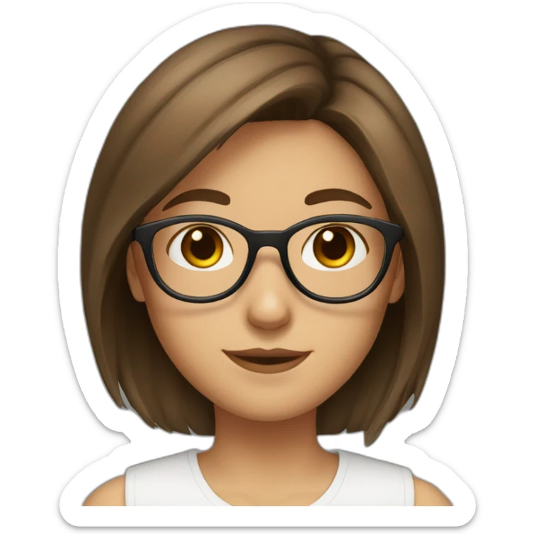 a girl with brown hair brown eyes and round glasses sticker