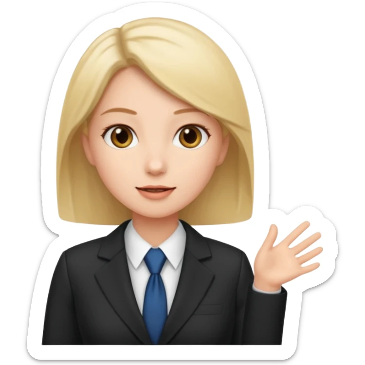 a girl in a suit tells a group of people something sticker