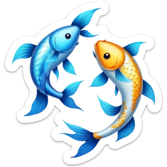 The zodiac symbol Pisces. Two fish in a “yin-yang” formation. One fish’s head is by the other fish’s tail, and vice versa. sticker