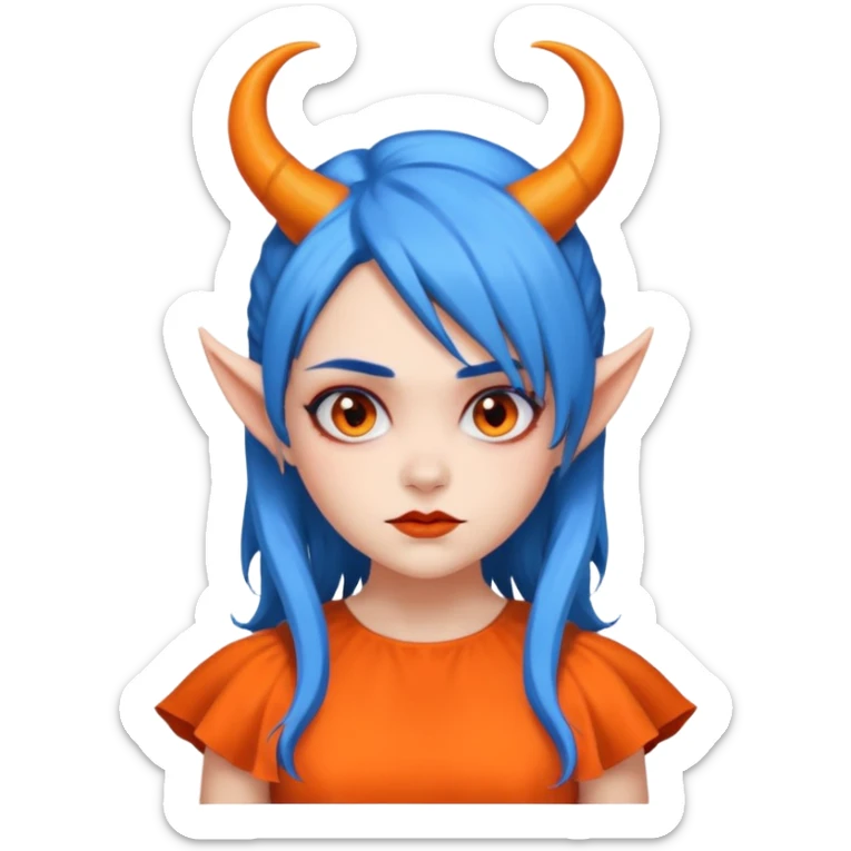blue hair girl with evil horns and orange dress sticker