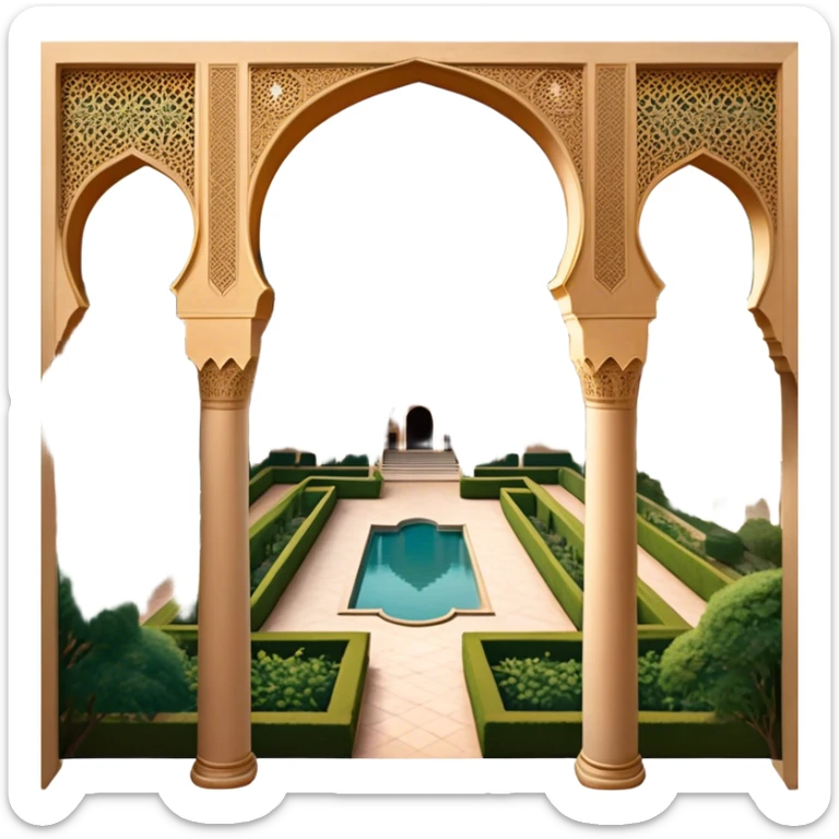 ​Cinematic Realistic Alhambra, depicted as a panoramic, zoomed-out view of the entire majestic Moorish palace complex with intricate arches, expansive courtyards, and lush gardens stretching into the distance, bathed in soft golden light that accentuates its opulent historical grandeur, sticker