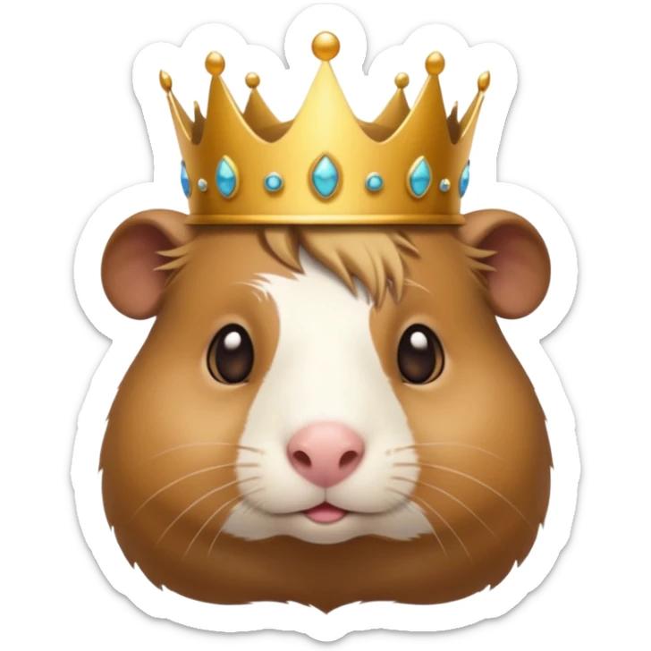almighty guinea pig god with a mole on the left cheek, golden crown, emoji style sticker