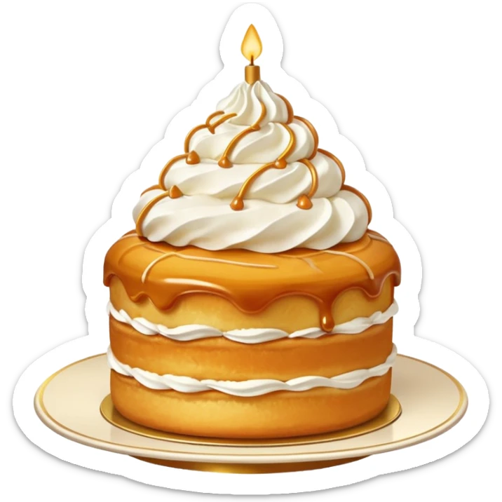Saint Honoré cake, golden choux pastry, whipped cream, caramel glaze, minimal sticker
