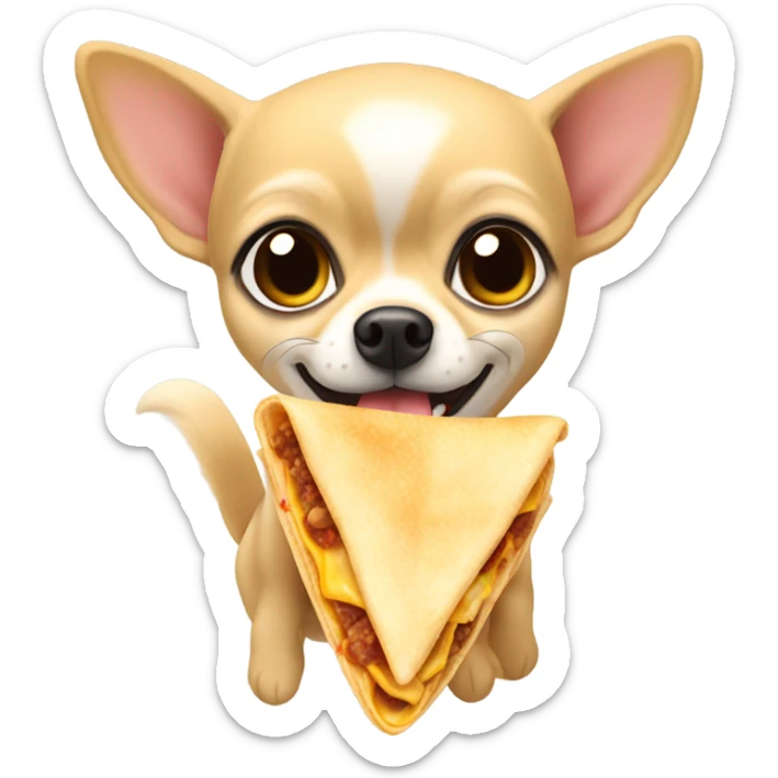 blonde small runt thick chihuahua eating a crunchwrap from taco bell sticker