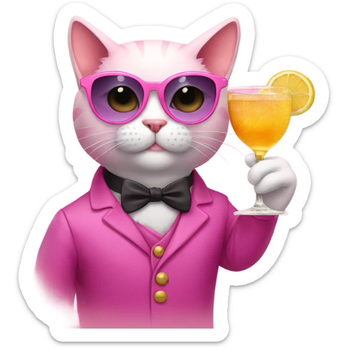 A pink cat wearing fancy sunglasses and having a fancy drink  sticker