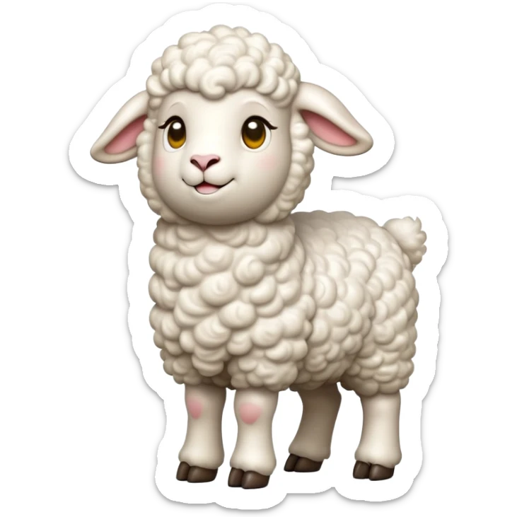 cinematic-[lamb]-realistic-full-body-standing-emoji,-tail-flicking-lazily,-head-tilted-dramatically,-curly-[white]-fur,-simplified-yet-realistic-focused-features,-highly-detailed,-glowing-with-an-almost-sarcastic-glow sticker