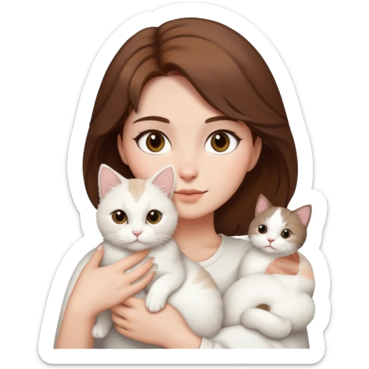 Women brown hair dark eyes with a White cat sticker