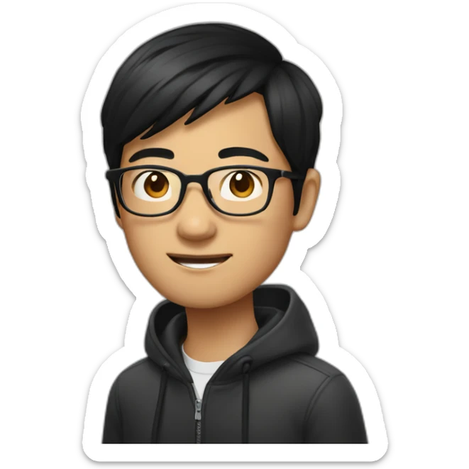 Asian 20 years old boy with glasses and Tim Cook black hair sticker