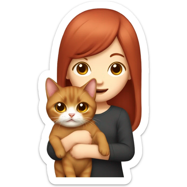 cherry red hair cute girl holding burmese brown cat sticker