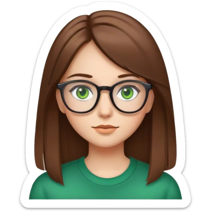 brown straight hair girl, green eyes, glasses sticker