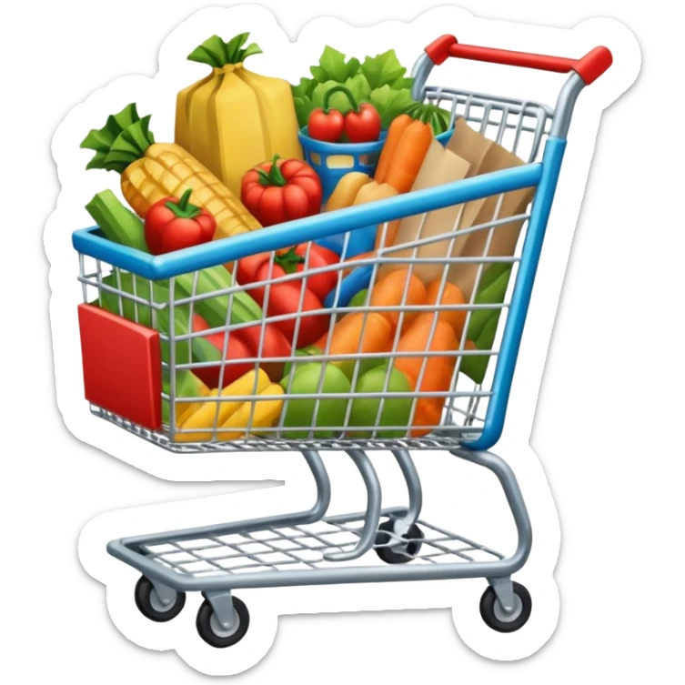 grocery cart full of grocan meries in a comic book style sticker