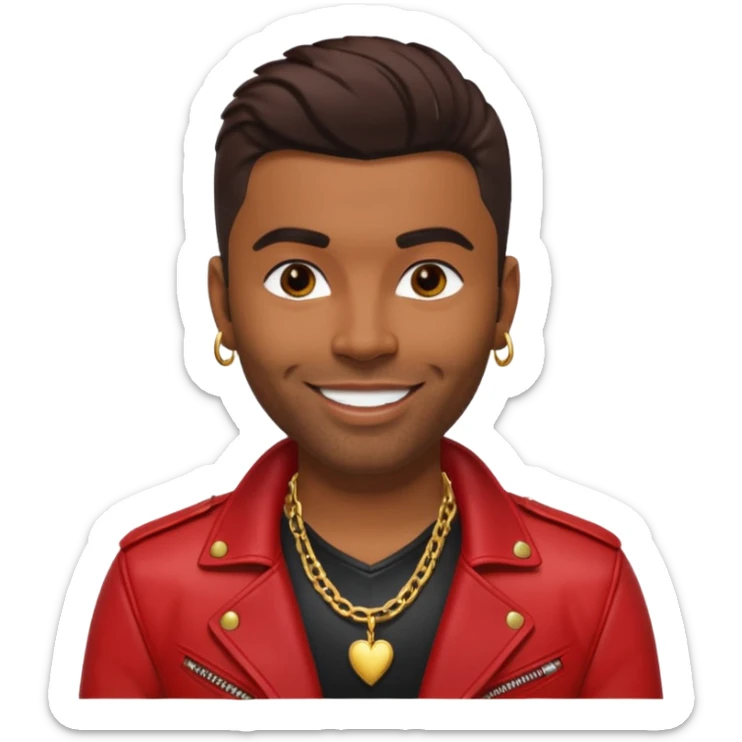 Ginuewine with dark brown hair, chest with necklace, red jacket sticker