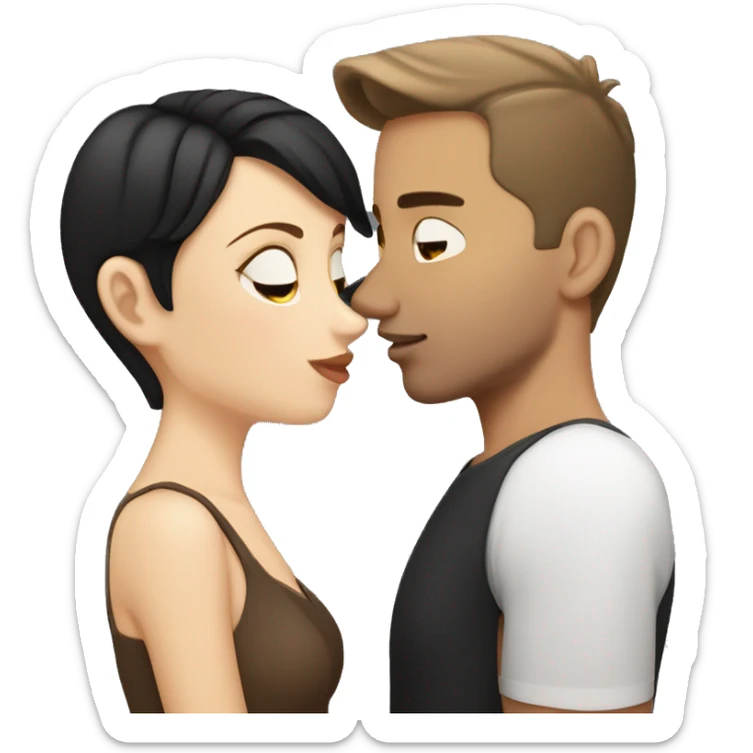 Brunette white girl kissing tan man with black short hair  sticker