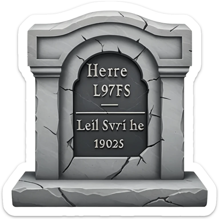 A gravestone with the inscription: Here lies the SVP 1971–2025 sticker